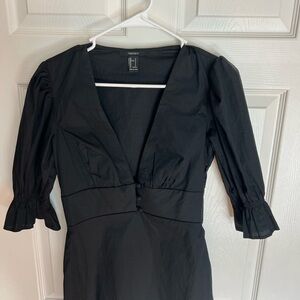 Forever 21 Black Ruched Sheath Dress with Plunge Neckline